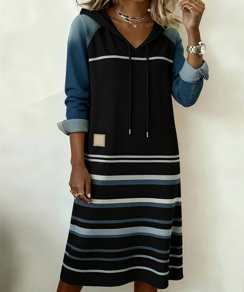Camila | Striped Hooded Dress with Colour Mix