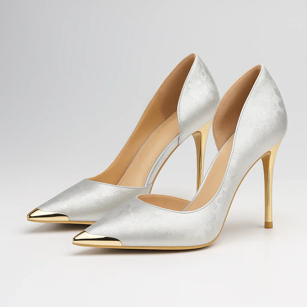 Green Shine™ – Satin Heels with Golden Tip