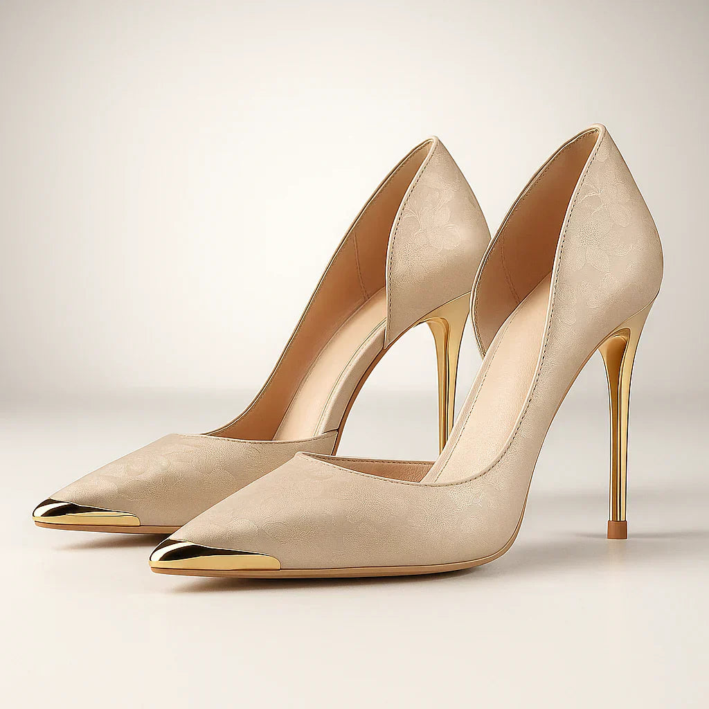 Green Shine™ – Satin Heels with Golden Tip