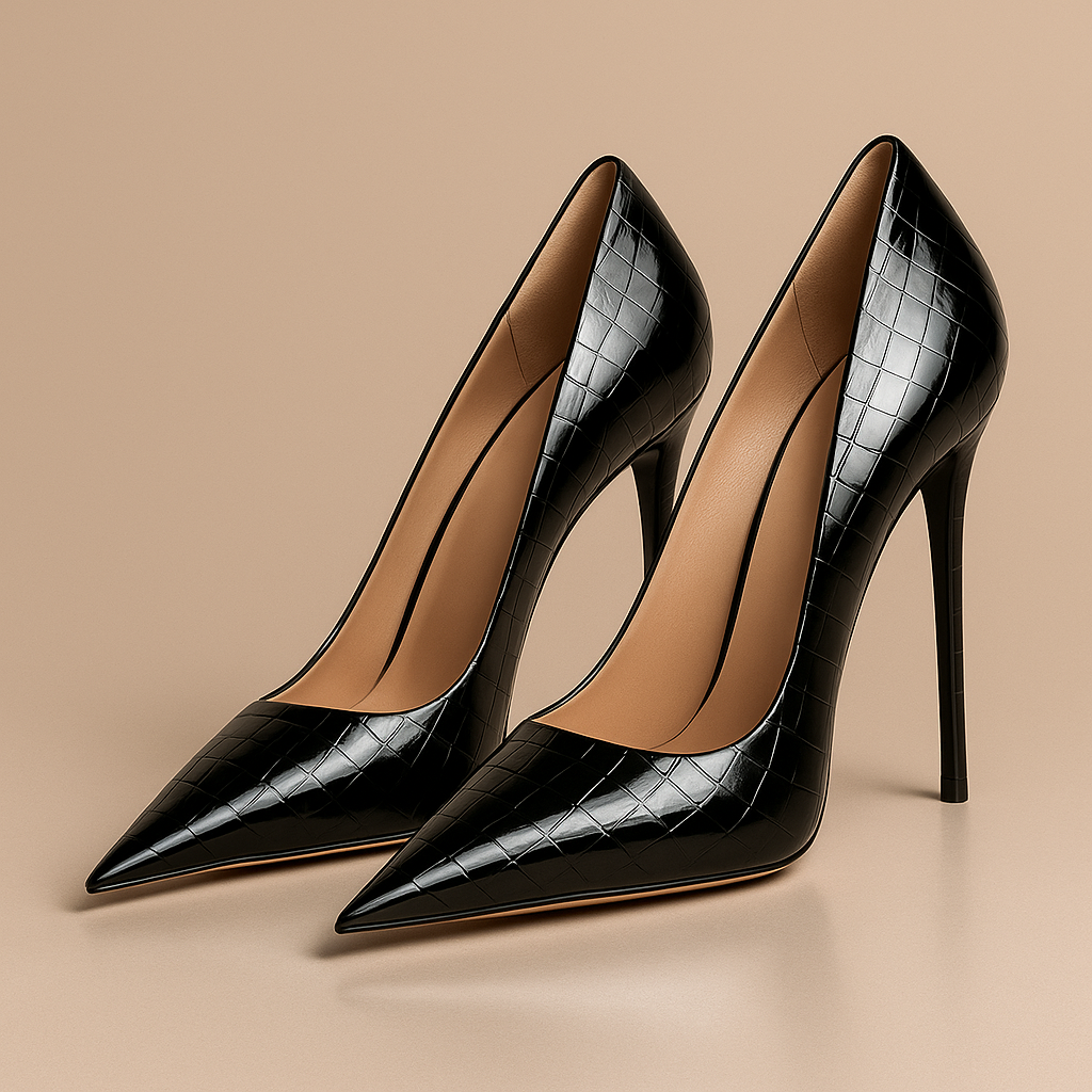 Noir Éclat™ – Sculpted Crocodile Heels