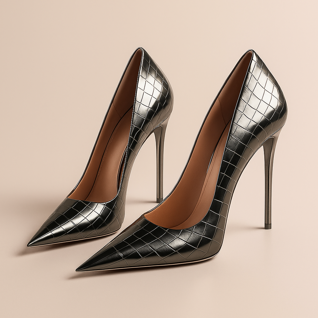 Noir Éclat™ – Sculpted Crocodile Heels