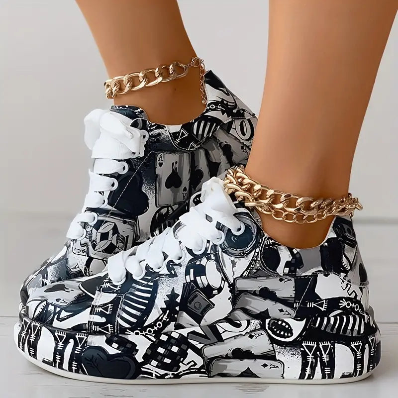 Veronika Graffiti Design Sneakers with Cushioning