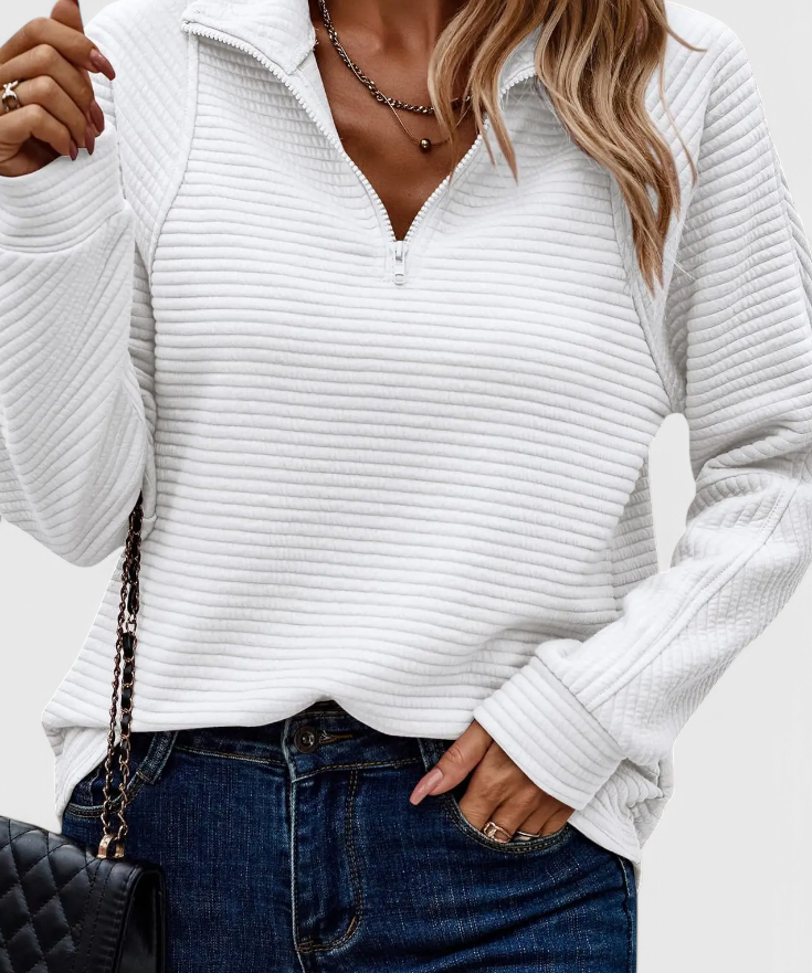 Helene V-Neck Jumper with Zip and Long Sleeves