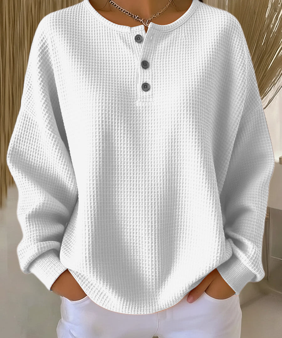 Nuria | Cosy Waffle Knit Henley Sweater
