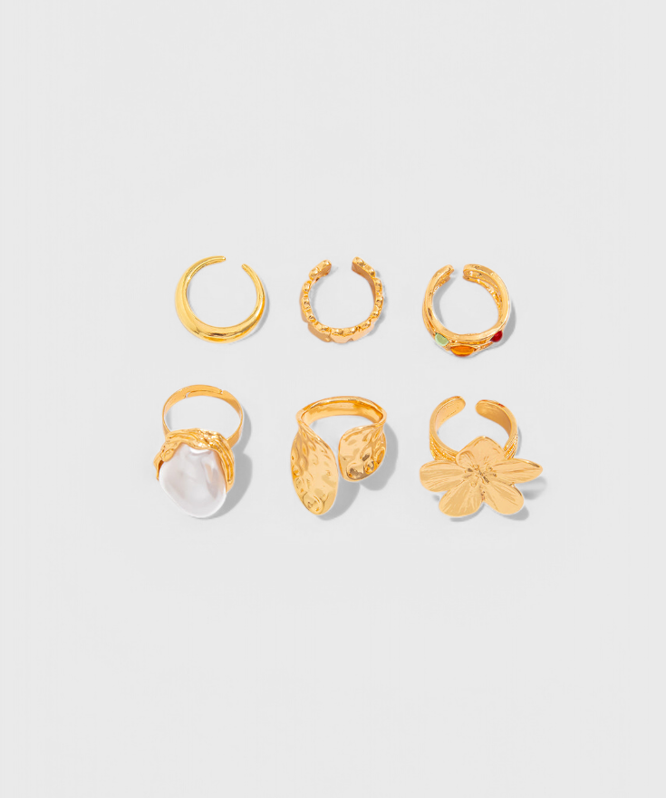 Open Flower-Shaped Liquid Pearl Ring