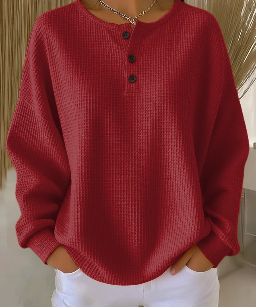 Nuria | Cosy Waffle Knit Henley Sweater