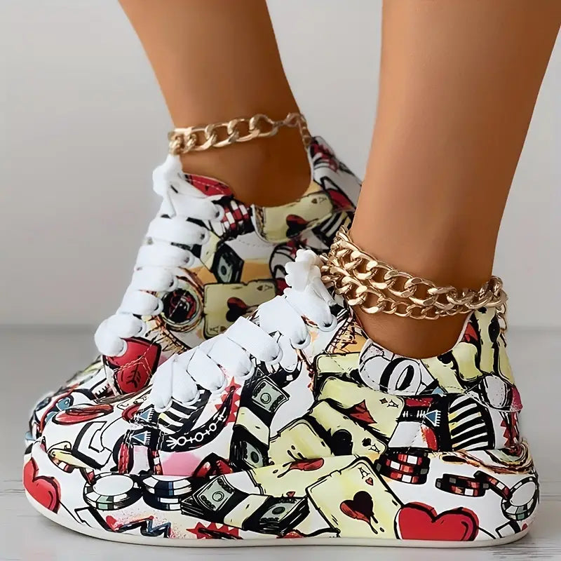Veronika Graffiti Design Sneakers with Cushioning