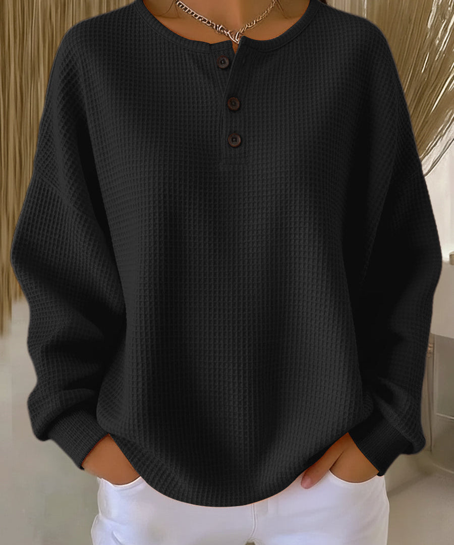 Nuria | Cosy Waffle Knit Henley Sweater