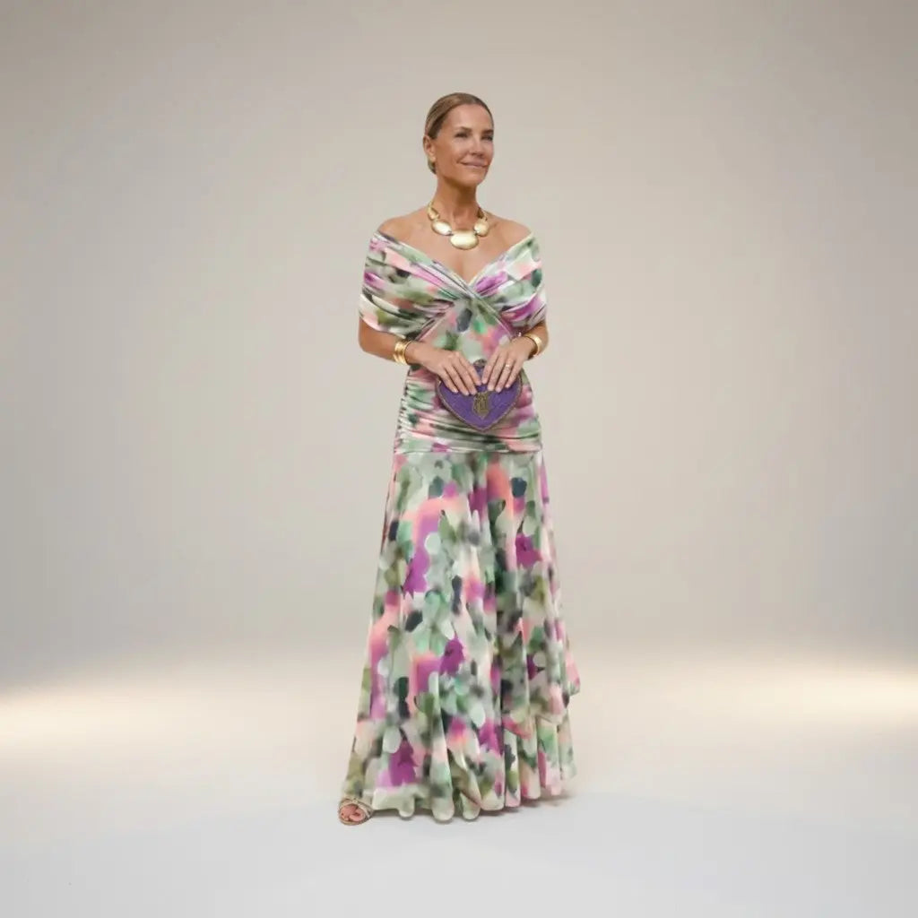 Velora - Long Floral Dress with V-Neck