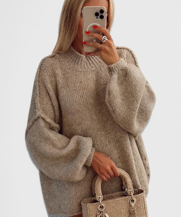 Oversized Knitted Cassia Jumper with Balloon Sleeves