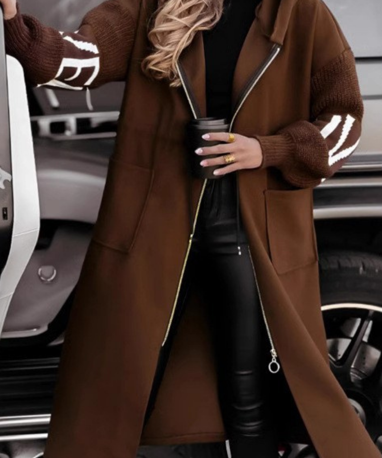 Elena | Women's Jacket with Knit Sleeves and Hood