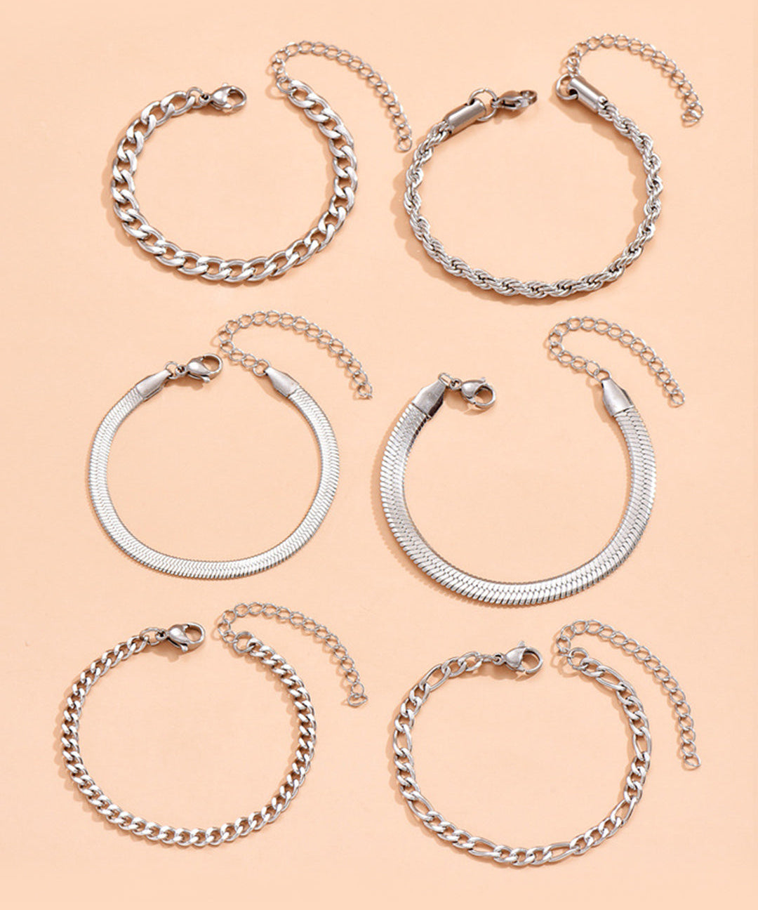 Set of 6 Cuban Chain Bracelets