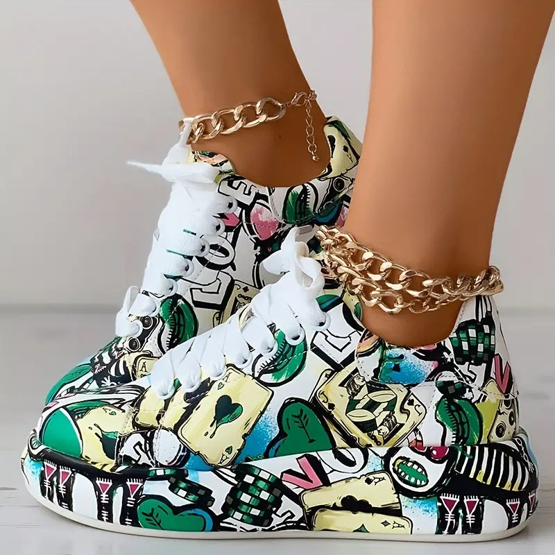 Veronika Graffiti Design Sneakers with Cushioning