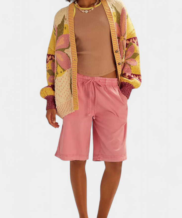 Casey Floral Pattern Knit Cardigan with Loose Fit