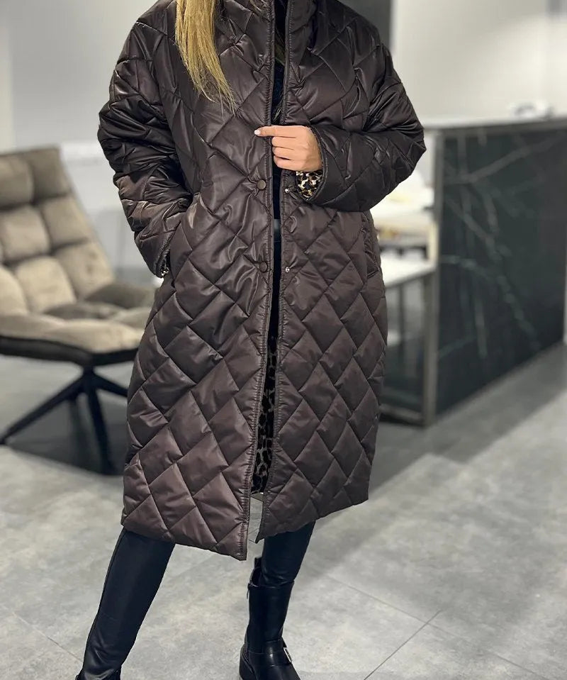 Beata | Reversible Padded Coat with Leopard Lining