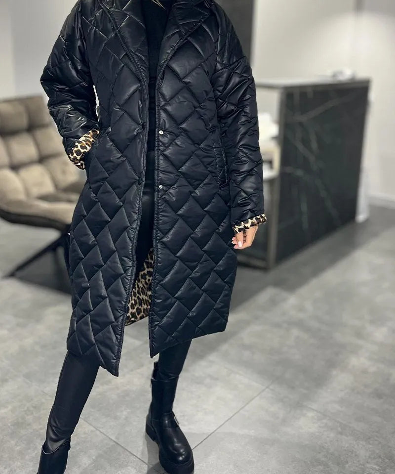 Beata | Reversible Padded Coat with Leopard Lining