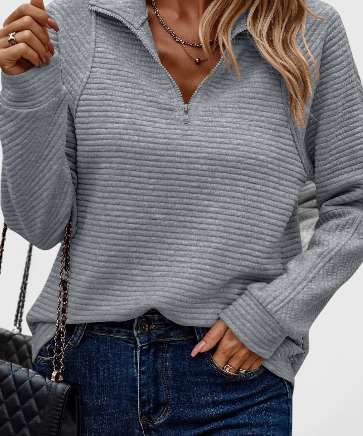 Helene V-Neck Jumper with Zip and Long Sleeves