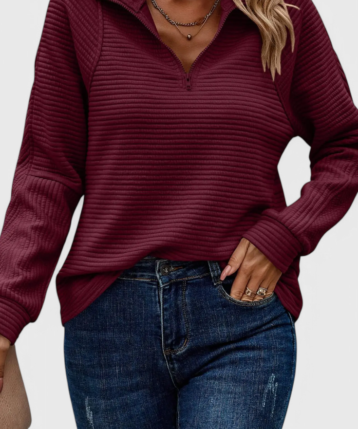 Helene V-Neck Jumper with Zip and Long Sleeves