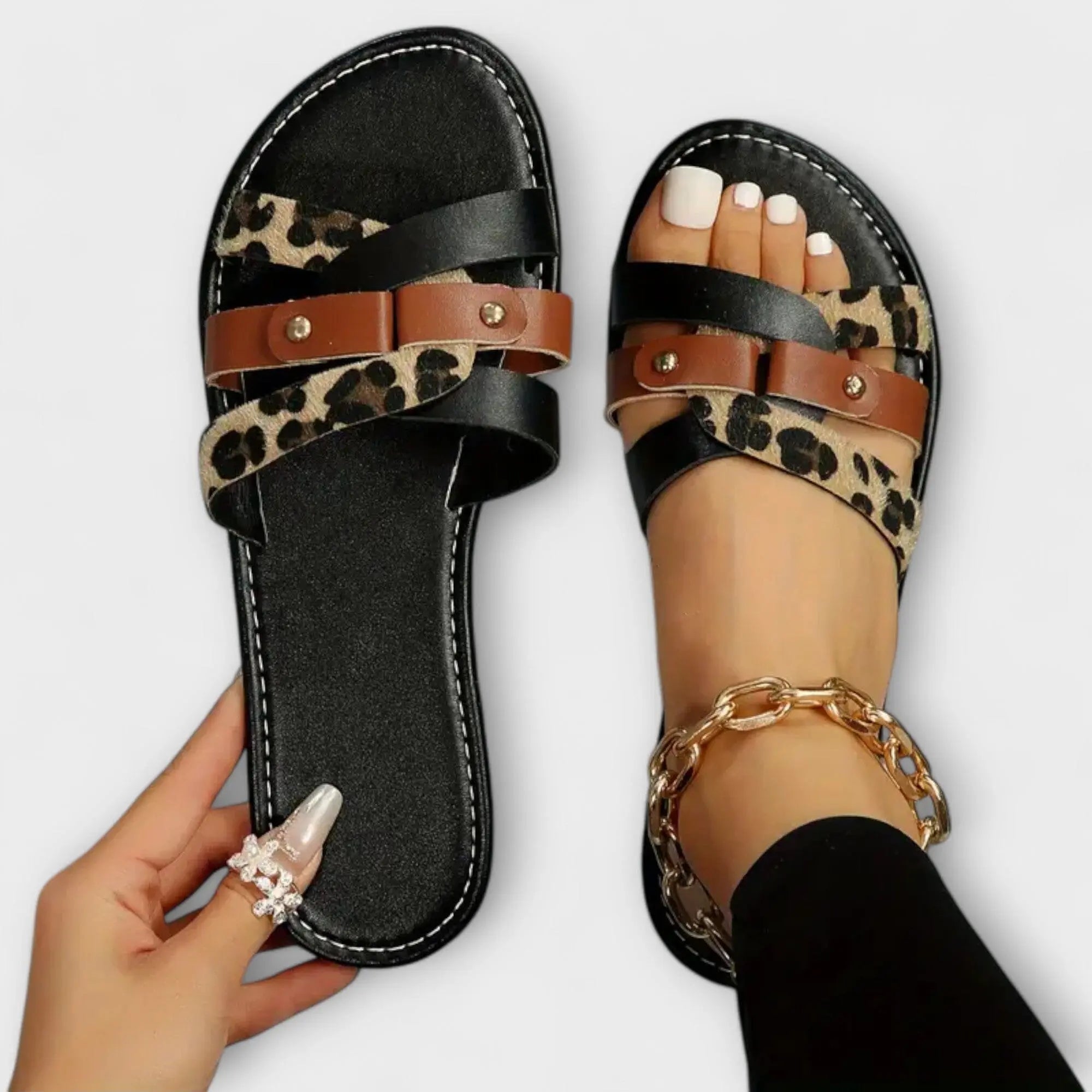 Silvia - Leopard Print Cross Strap Sandals